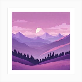 Misty mountains background in purple tone 120 Art Print