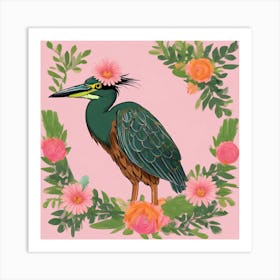 Heron With Flowers 4 Art Print