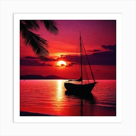 Sunset Sailboat 4 Art Print