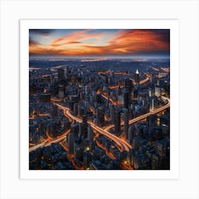 Cityscape At Dusk Art Print