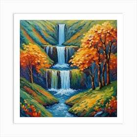 Autumn Cascade: A Vibrant Waterfall Amidst the Fall Foliage wall art Art Print