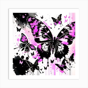 Pink And Black Butterflies 2 Art Print