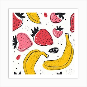 Seamless Pattern With Strawberries And Bananas 1 Art Print