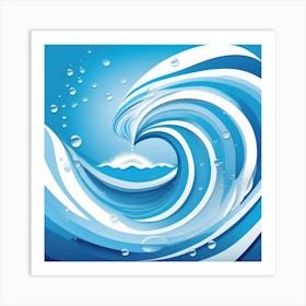 The Wave, Blue & White Art Print