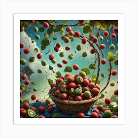 Red Kiwis Basket Art Print