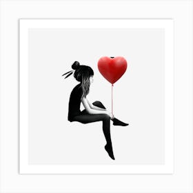 Sad Girl Holding A Red Balloon Art Print