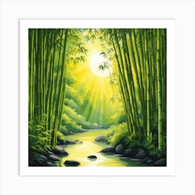 A Stream In A Bamboo Forest At Sun Rise Square Composition 93 Art Print