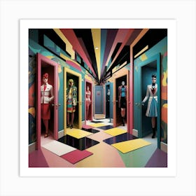 A Vibrant Surreal Illustration Of A Hallway Where Imofwcpfqqubu9q 95ceza Vo2z0g9prvacrecuwkljsq Art Print