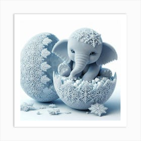 Baby Elephant In The Snow Art Print