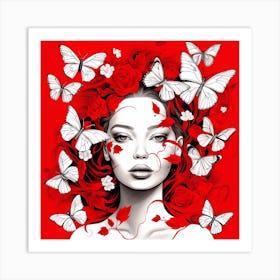 Red Roses And Butterflies 1 Art Print