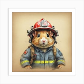 Hamster Firefighter Canvas Art Art Print