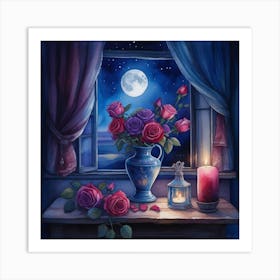 Roses On The Window Sill Art Print