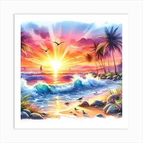 Sunset Beach Painting 4 Art Print