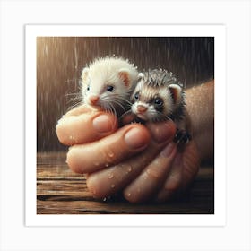 Ferrets In The Rain 1 Art Print