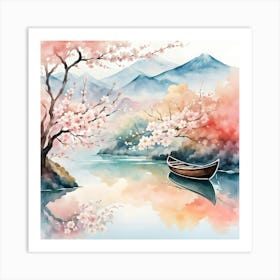 Sakura Blossom Watercolor Painting Art Print