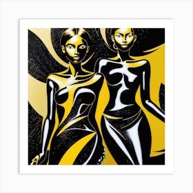 Two Women In Yellow And Black 3 Art Print