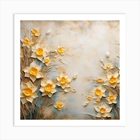 Daffodils Waving Stem Pointed Leaves Yellow Flashes Brown 5 Art Print