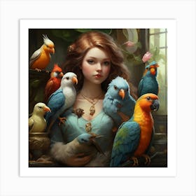 Girl With Birds Art Print