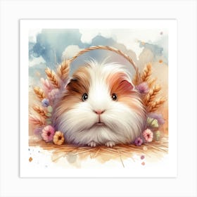 Guinea Pig With Flowers And Art Print