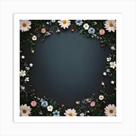 Floral Frame On A Black Background 2 Art Print