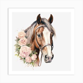 Horse With Roses Art Print