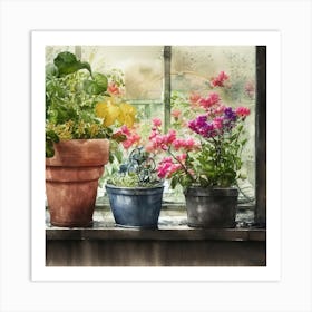 Watercolor Greenhouse Flowers 28 Art Print