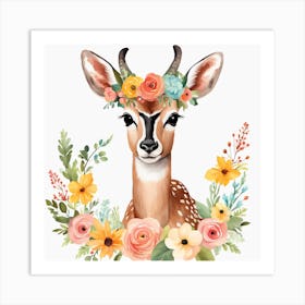 Floral Baby Antelope Nursery Illustration (40) Art Print