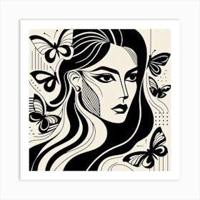 Woman With Butterflies Abstract Art Print
