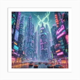 Default A Mystical Cityscape Rendered In Vibrant Neondrenched 3 Art Print