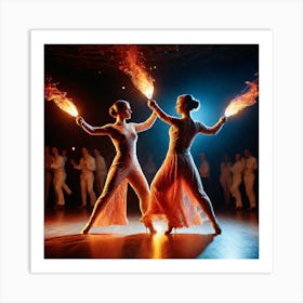 Two Dancers With Fire Torches Art Print