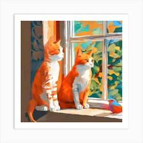 Two Cats By The Window Art Print