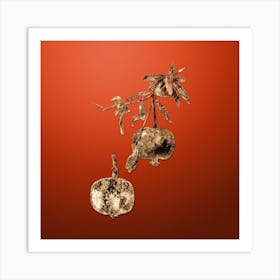 Gold Botanical Pomegranate on Tomato Red n.4446 Art Print