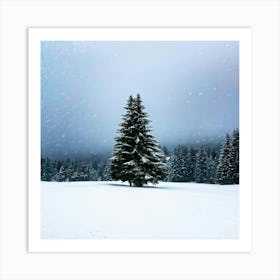 A Serene Winter Landscape Under A Subdued Grey Sky Snow Blankets A Fir Tree Frost Glistens On Surr (7) Art Print