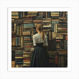 Girl In Front Of Books Art Print