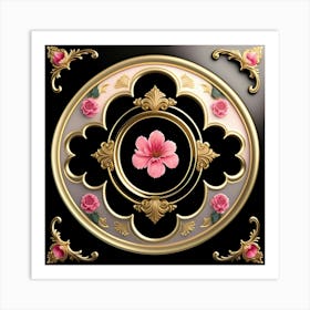 Pink Roses On Black Background Art Print