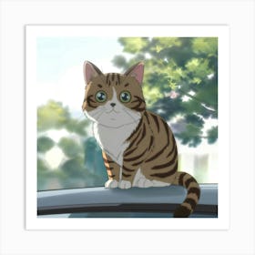 Cat Sitting On A Car Art Print