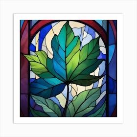 Green Leaf On A Stained Glass Window Art Print