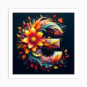 Letter E With Flowers Art Print