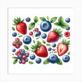 Strawberry and Blueberry 3 Art Print