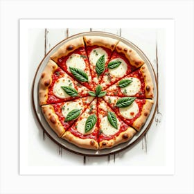 Pizza With Basil Leaves Art Print