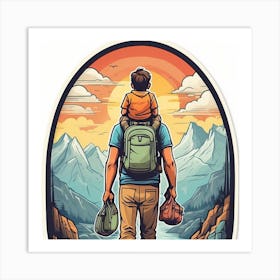 Father And Son Hiking In The Mountains 1 Art Print