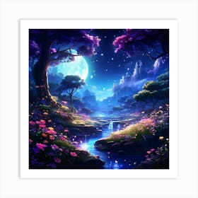 Forest At Night Art Print