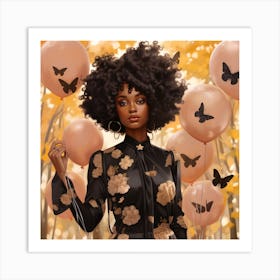 Afro Girl With Balloons Art Print