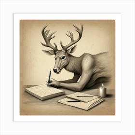 Deer Writing Art Print