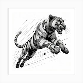 Panther Jump - Abstract Line Art Illustration 73 Art Print