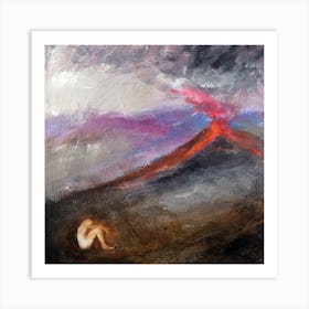 volcanic solitude art painting eruption forces of nature square bedroom living room figure person hand painted imressionism Art Print