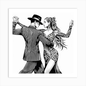 Line Art Tango dance 2 Art Print