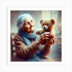 Old Lady With Teddy Bear 2 Art Print