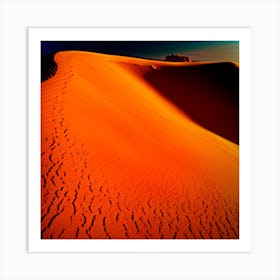 A Windswept Desert Dune Its Ridges Casting Dramatic Shadows In The Fiery Setting Sun Art Print