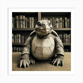 Turtle In Library Art Print